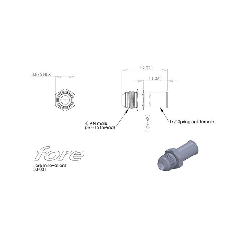 Fore Innovations AN-8 Male - Springlock 1/2" Female Adapter