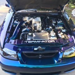 JLT Performance Painted Full Length Radiator Cover (1999-04 Mustang) Azure Blue JLTRSC-FM9904-P-AB