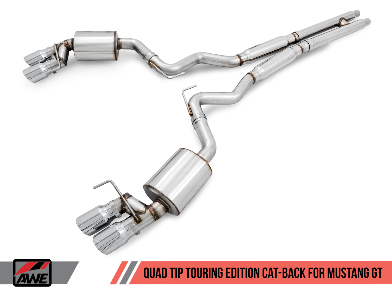 AWE Touring Edition Cat-back Exhaust for 15-17 S550 Mustang GT - Quad Outlet - No Tips (GT350 Valance) 3015-41006