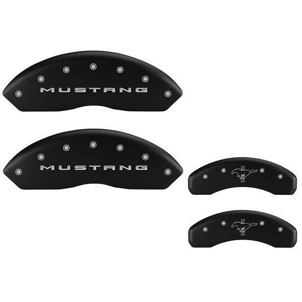 MGP Mustang Caliper Covers - Matte Black w/ Pony Tri-Bar Logo - Front and Rear (2015 EcoBoost) 10202SMB2MB