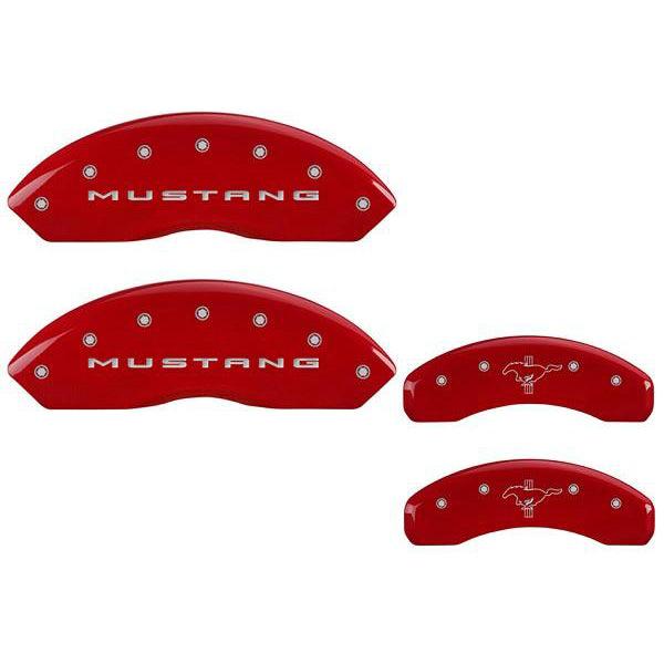 MGP Mustang Caliper Covers - Red w/ Pony Tri-Bar Logo - Front and Rear (2015 EcoBoost) 228 10202SMB2RD